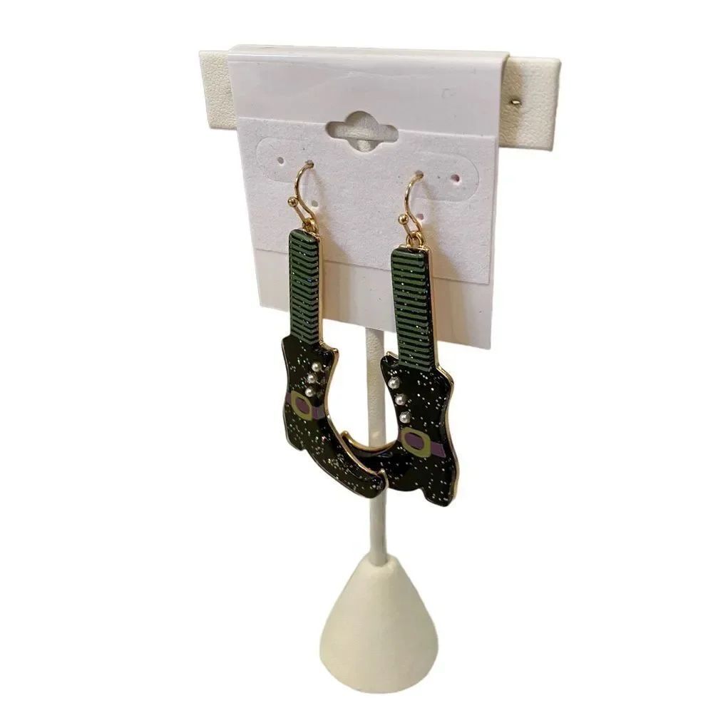 Sparkly Fun Witch Boot Drop Earrings. - Picture 4 of 5
